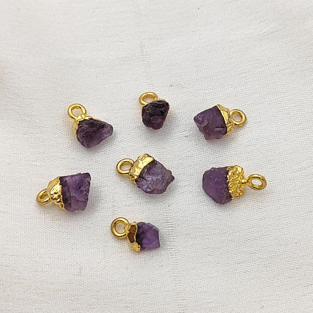 Natural Amethyst Crystal Pendant Raw Purple Gemstone Charm with Gold Electroplated Cap for Spiritual Jewelry- Selling Per Piece