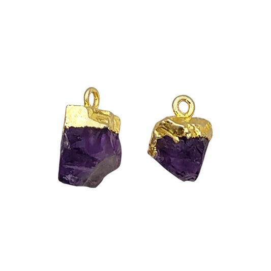 Natural Amethyst Crystal Pendant Raw Purple Gemstone Charm with Gold Electroplated Cap for Spiritual Jewelry- Selling Per Piece