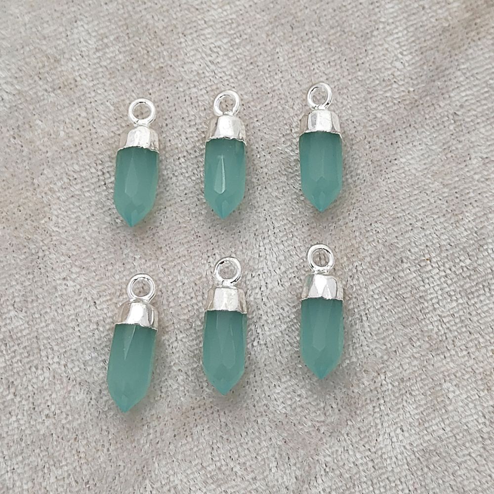 Aqua Chalcedony Spike Pendant with Silver Finish Unique Healing Stone Charm for Handmade Spiritual Jewelry – Selling Per Piece