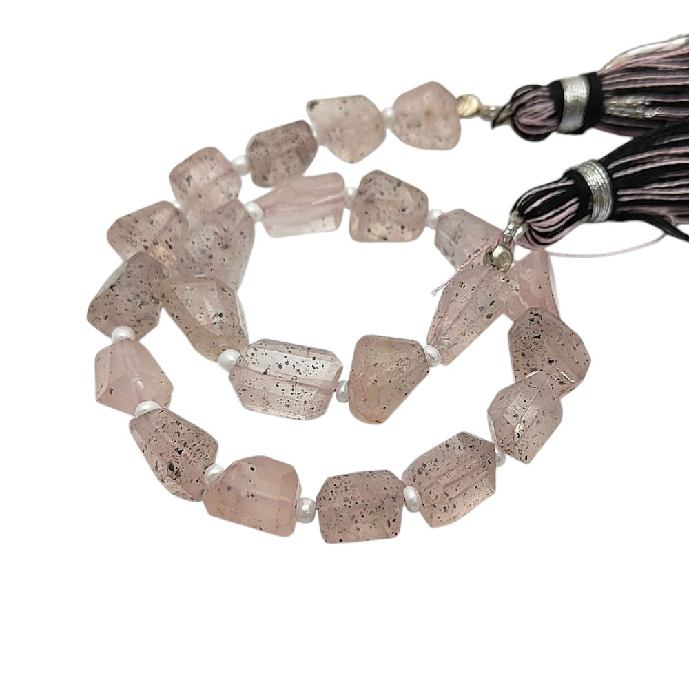 Natural Black Dot Pink Quartz Faceted Nugget Beads 5-12mm Unique Gemstones for Jewelry & Crafting