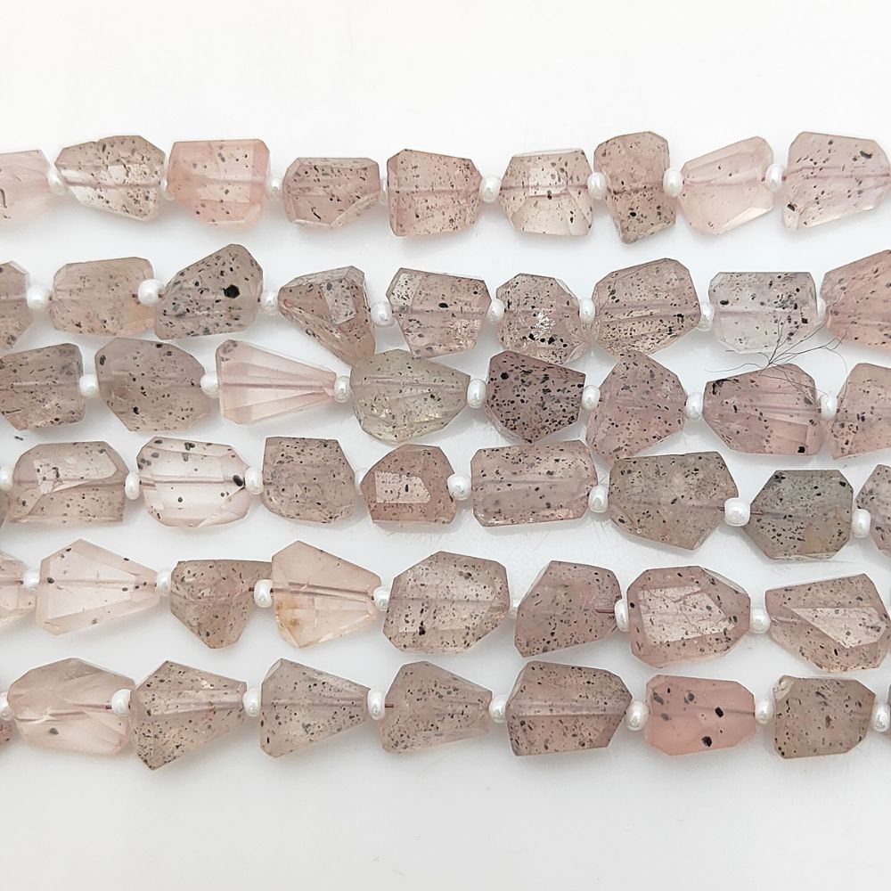 Natural Black Dot Pink Quartz Faceted Nugget Beads 5-12mm Unique Gemstones for Jewelry & Crafting