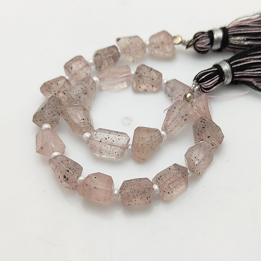 Natural Black Dot Pink Quartz Faceted Nugget Beads 5-12mm Unique Gemstones for Jewelry & Crafting