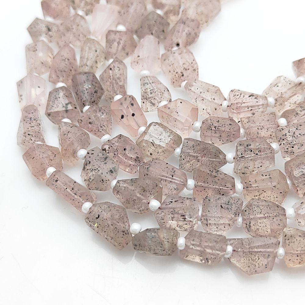 Natural Black Dot Pink Quartz Faceted Nugget Beads 5-12mm Unique Gemstones for Jewelry & Crafting