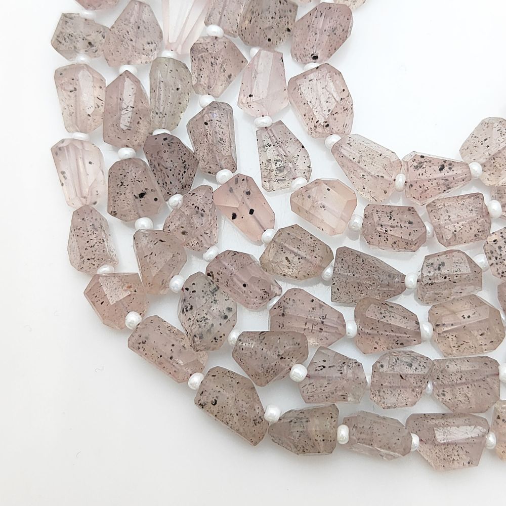 Natural Black Dot Pink Quartz Faceted Nugget Beads 5-12mm Unique Gemstones for Jewelry & Crafting