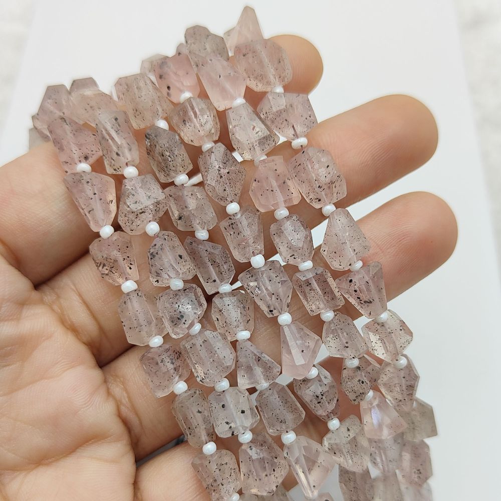Natural Black Dot Pink Quartz Faceted Nugget Beads 5-12mm Unique Gemstones for Jewelry & Crafting