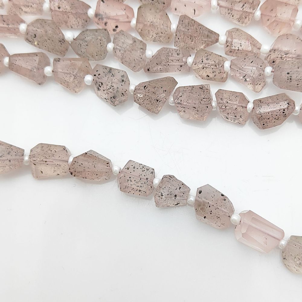 Natural Black Dot Pink Quartz Faceted Nugget Beads 5-12mm Unique Gemstones for Jewelry & Crafting