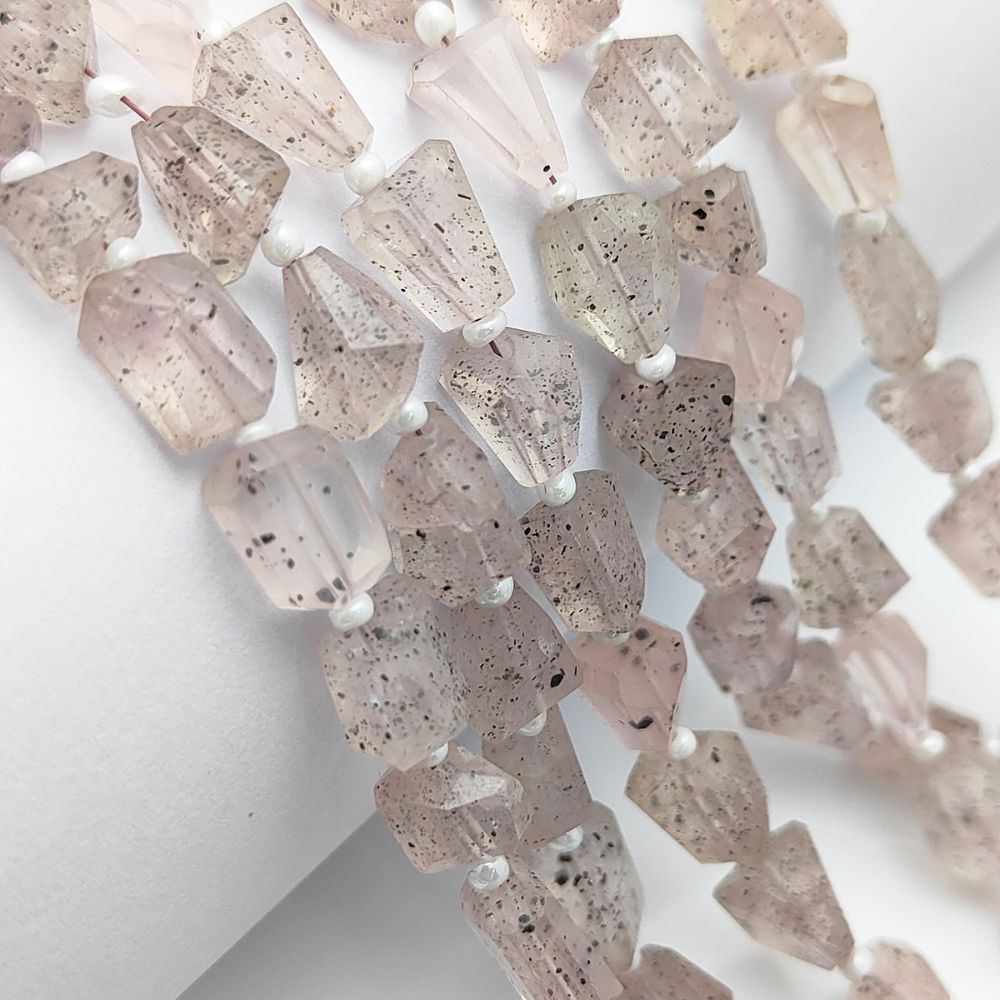 Natural Black Dot Pink Quartz Faceted Nugget Beads 5-12mm Unique Gemstones for Jewelry & Crafting