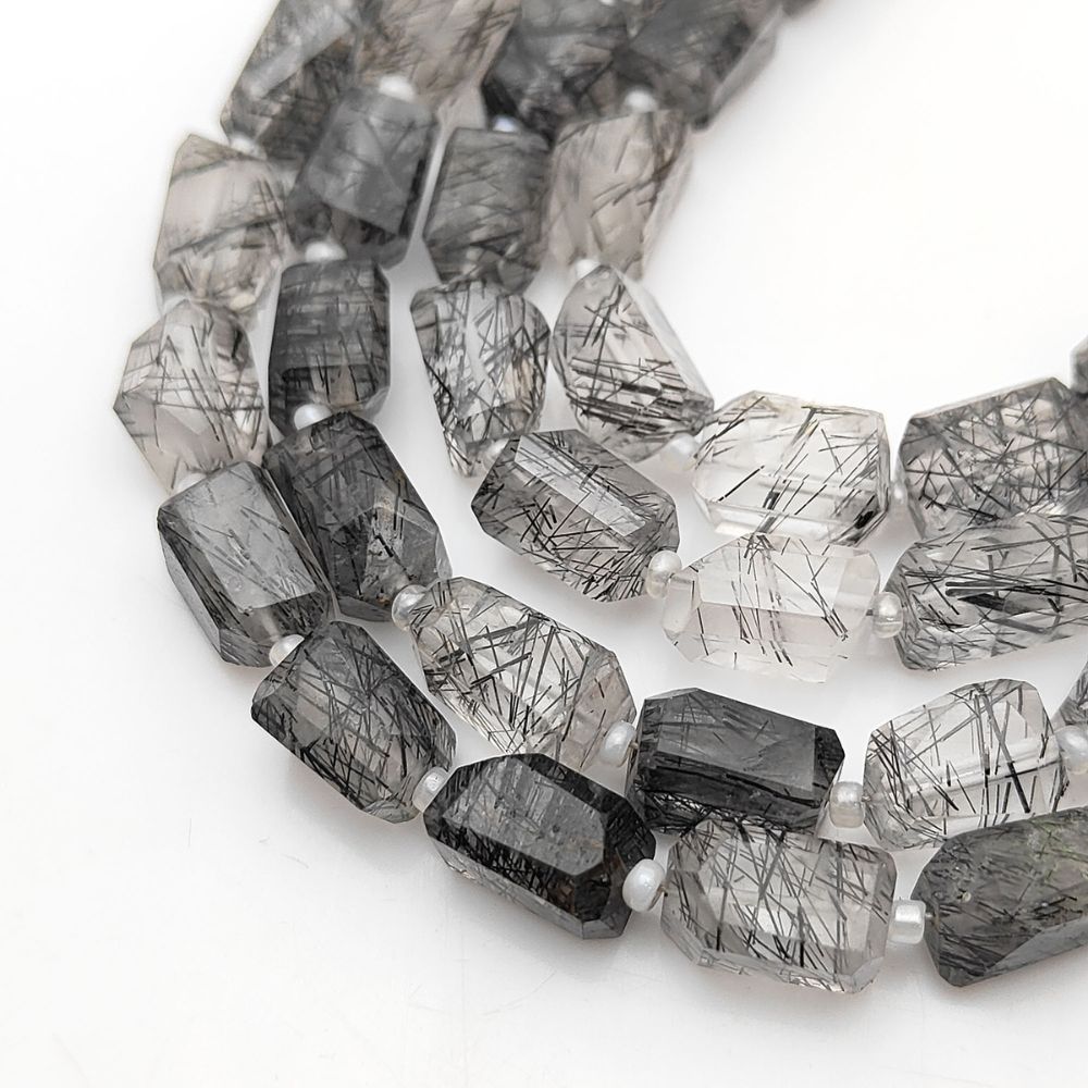 Natural Black Rutile Quartz Beads Faceted Nugget 5-12mm for Unique Jewelry Creations