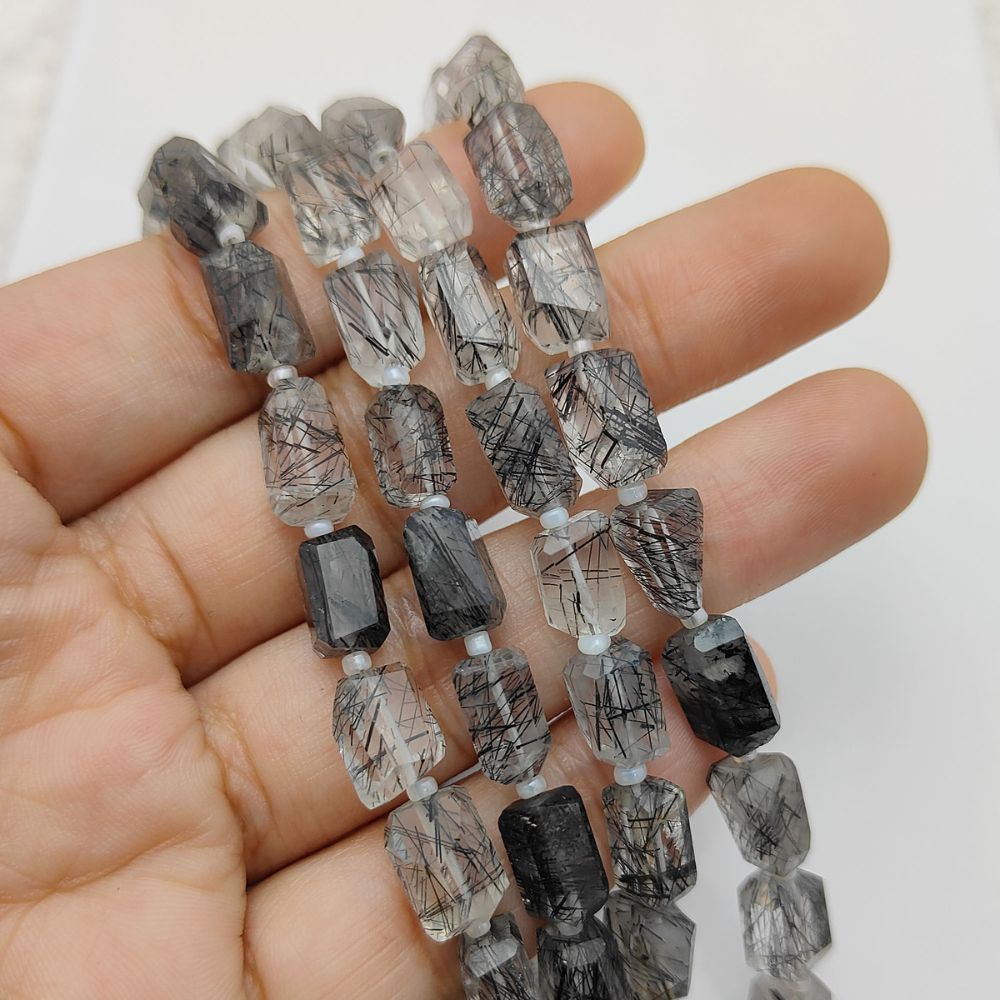 Natural Black Rutile Quartz Beads Faceted Nugget 5-12mm for Unique Jewelry Creations