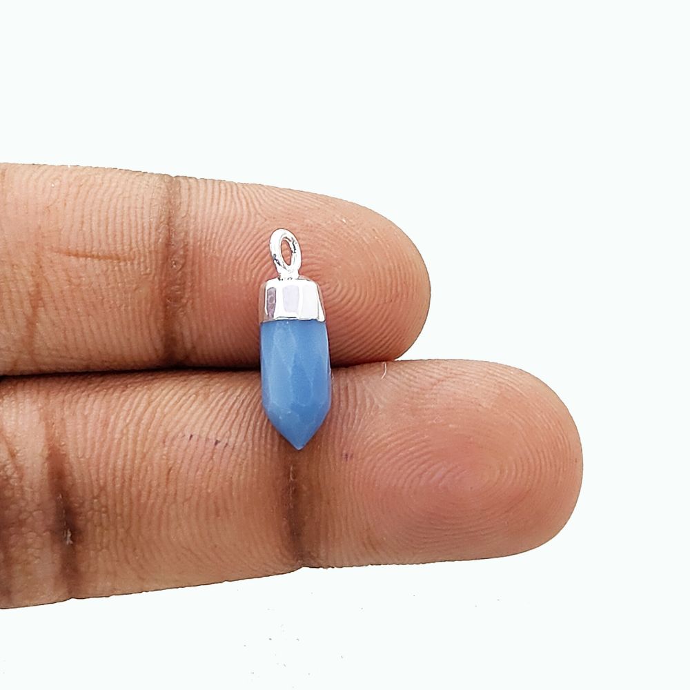 Natural Blue Opal Spike Pendant with Silver Electroplated Cap Handmade Healing Gemstone Charm for DIY Boho Jewelry – Selling Per Piece