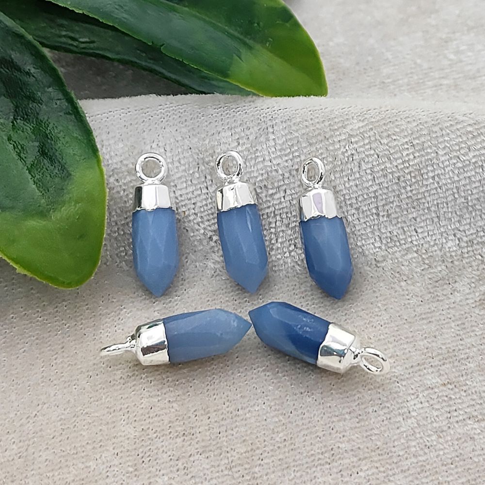 Natural Blue Opal Spike Pendant with Silver Electroplated Cap Handmade Healing Gemstone Charm for DIY Boho Jewelry – Selling Per Piece