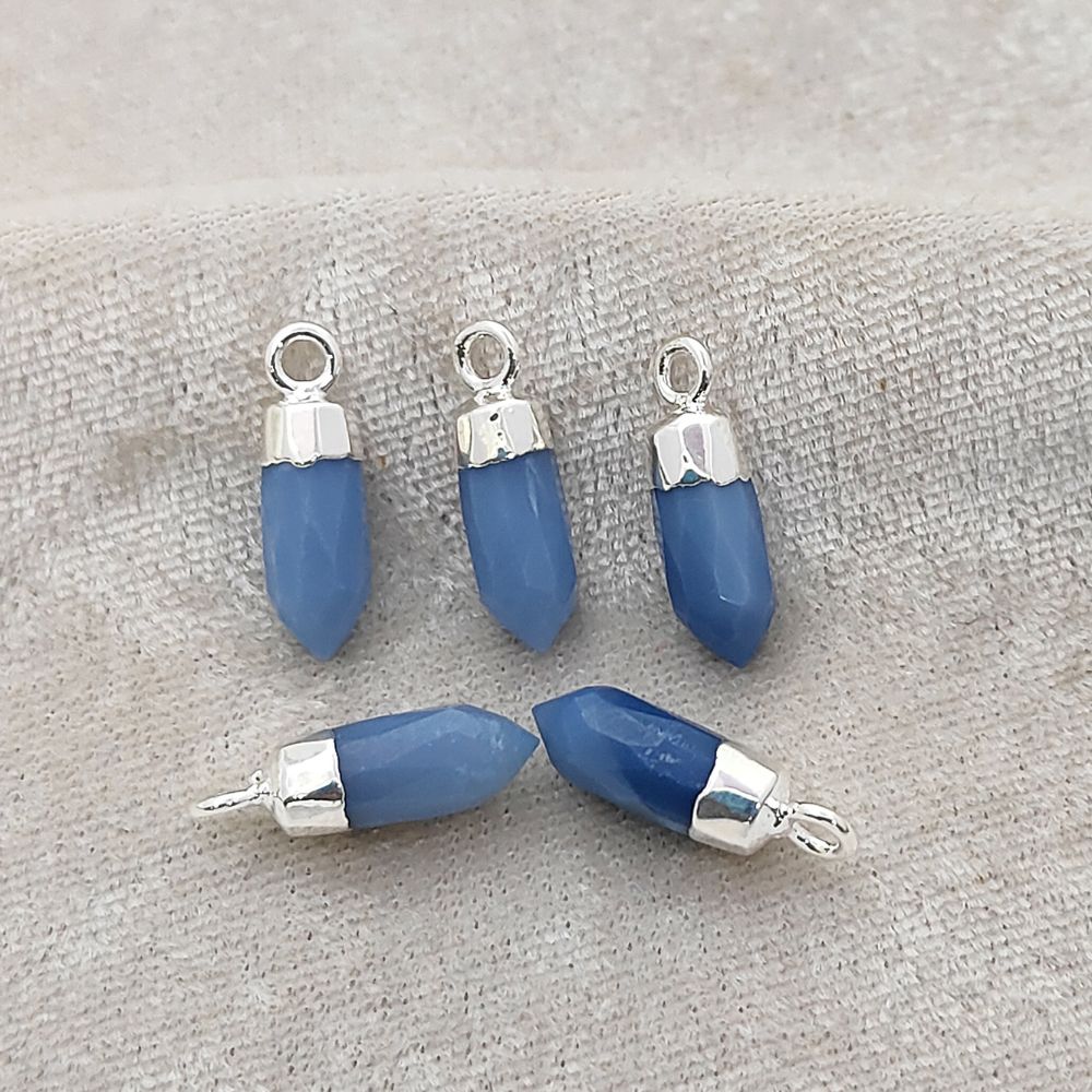 Natural Blue Opal Spike Pendant with Silver Electroplated Cap Handmade Healing Gemstone Charm for DIY Boho Jewelry – Selling Per Piece