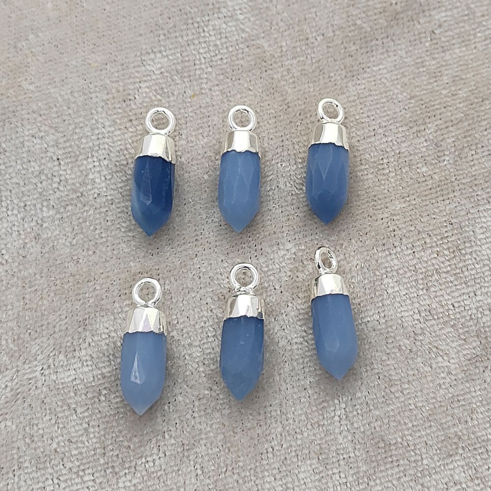Natural Blue Opal Spike Pendant with Silver Electroplated Cap Handmade Healing Gemstone Charm for DIY Boho Jewelry – Selling Per Piece