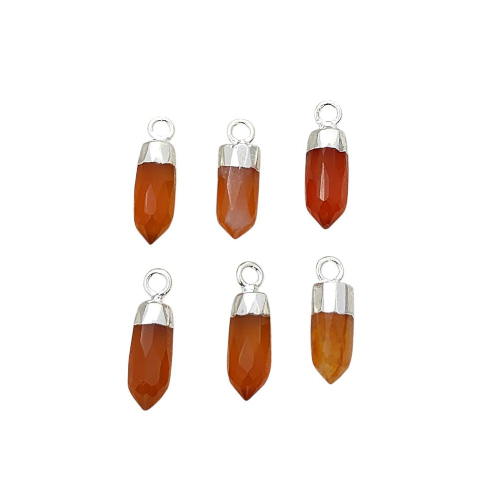 Bohemian Carnelian Crystal Pendant Silver Electroplated Cap Raw Gemstone Charm for DIY Necklaces & Bracelets – Selling Per Piece