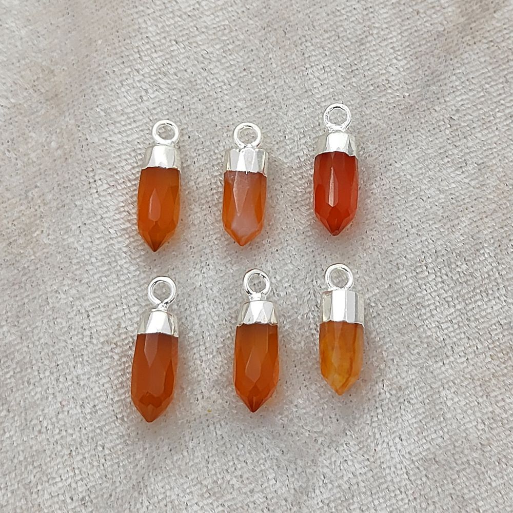 Bohemian Carnelian Crystal Pendant Silver Electroplated Cap Raw Gemstone Charm for DIY Necklaces & Bracelets – Selling Per Piece