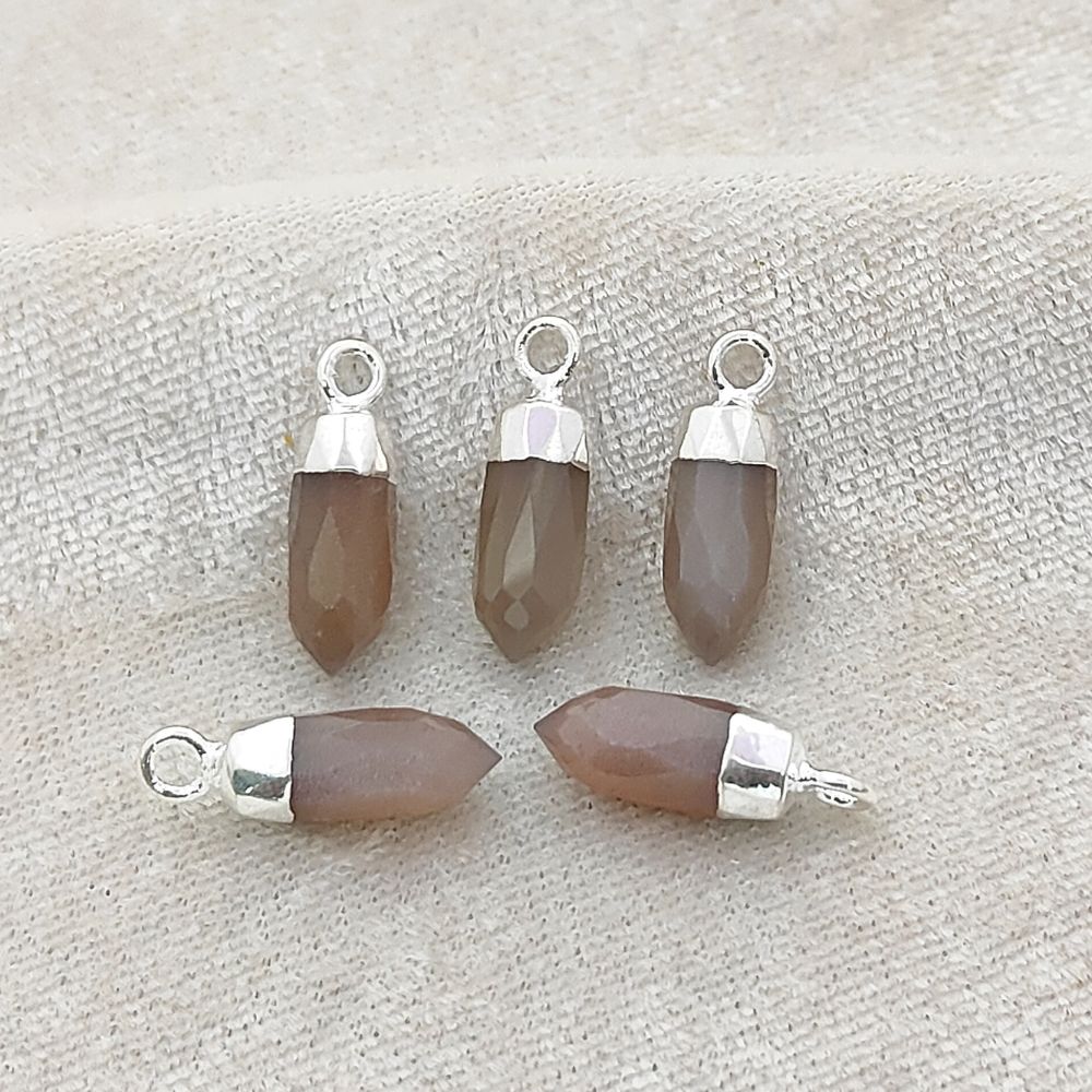 Silver Electroplated Chocolate Moonstone Spike Pendant Raw Healing Gemstone Charm for Boho Chic Jewelry Designs – Selling Per Piece