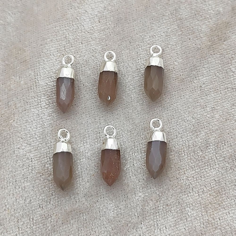 Silver Electroplated Chocolate Moonstone Spike Pendant Raw Healing Gemstone Charm for Boho Chic Jewelry Designs – Selling Per Piece