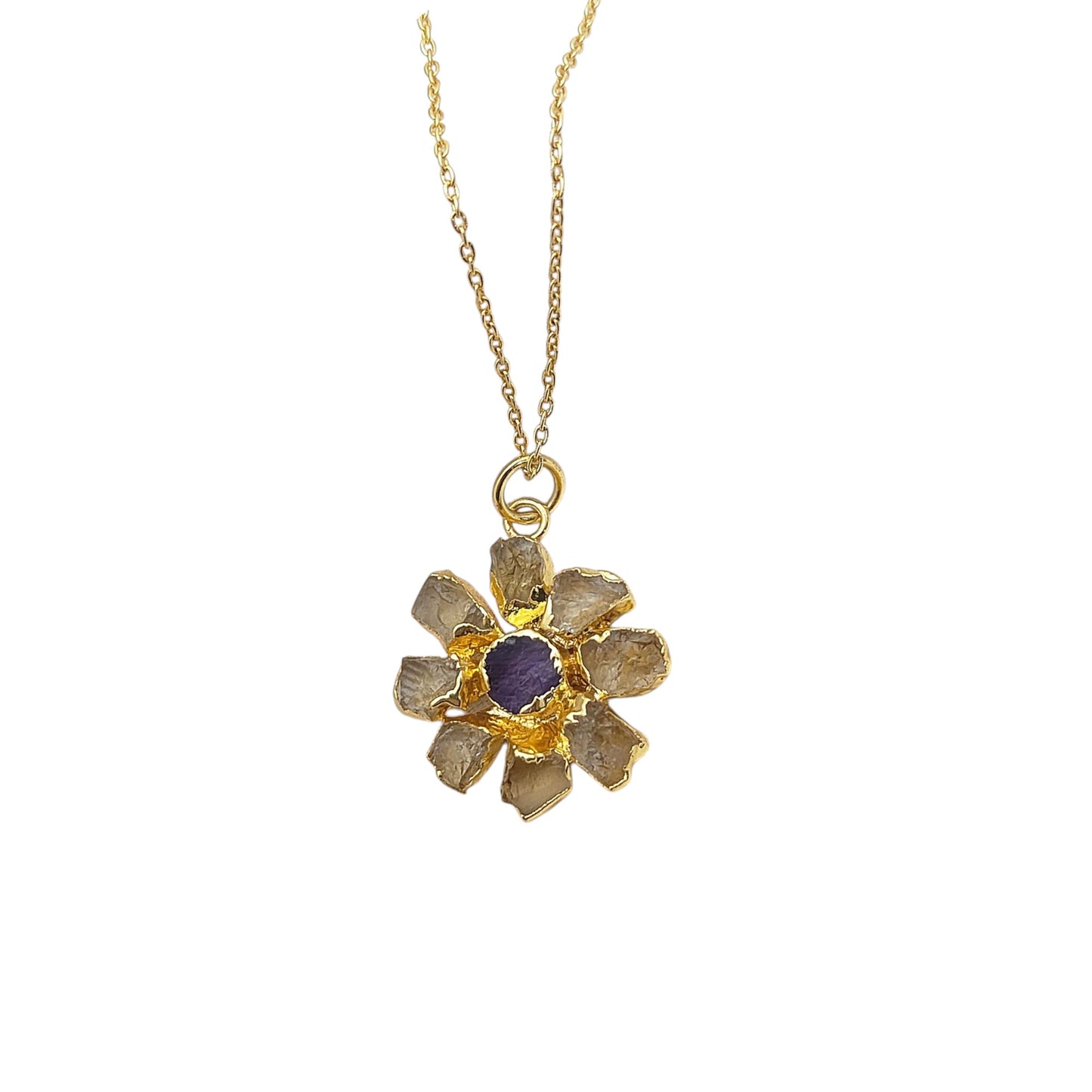 Raw Citrine & Amethyst Necklace Handmade November Birthstone Boho Jewelry for Women