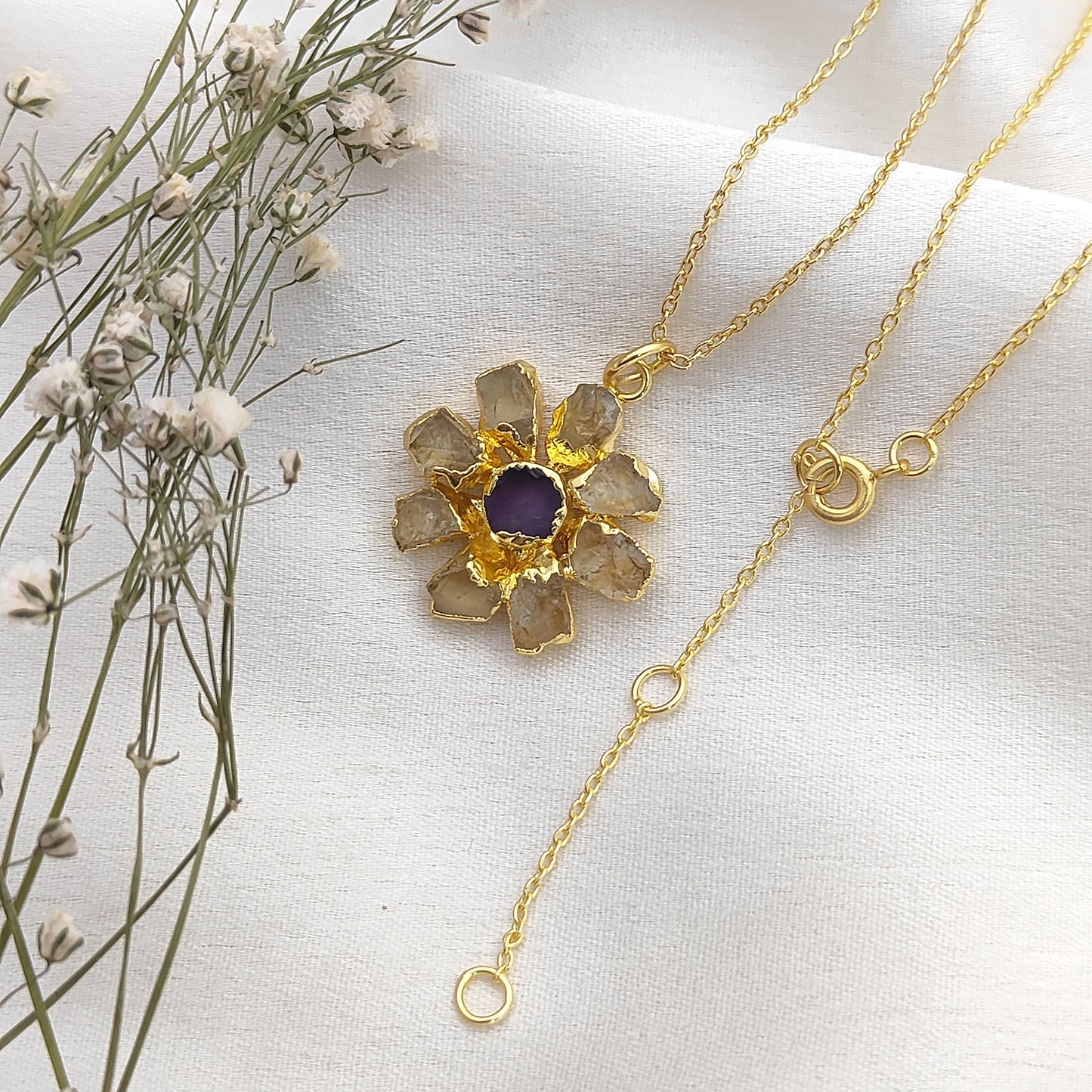 Raw Citrine & Amethyst Necklace Handmade November Birthstone Boho Jewelry for Women