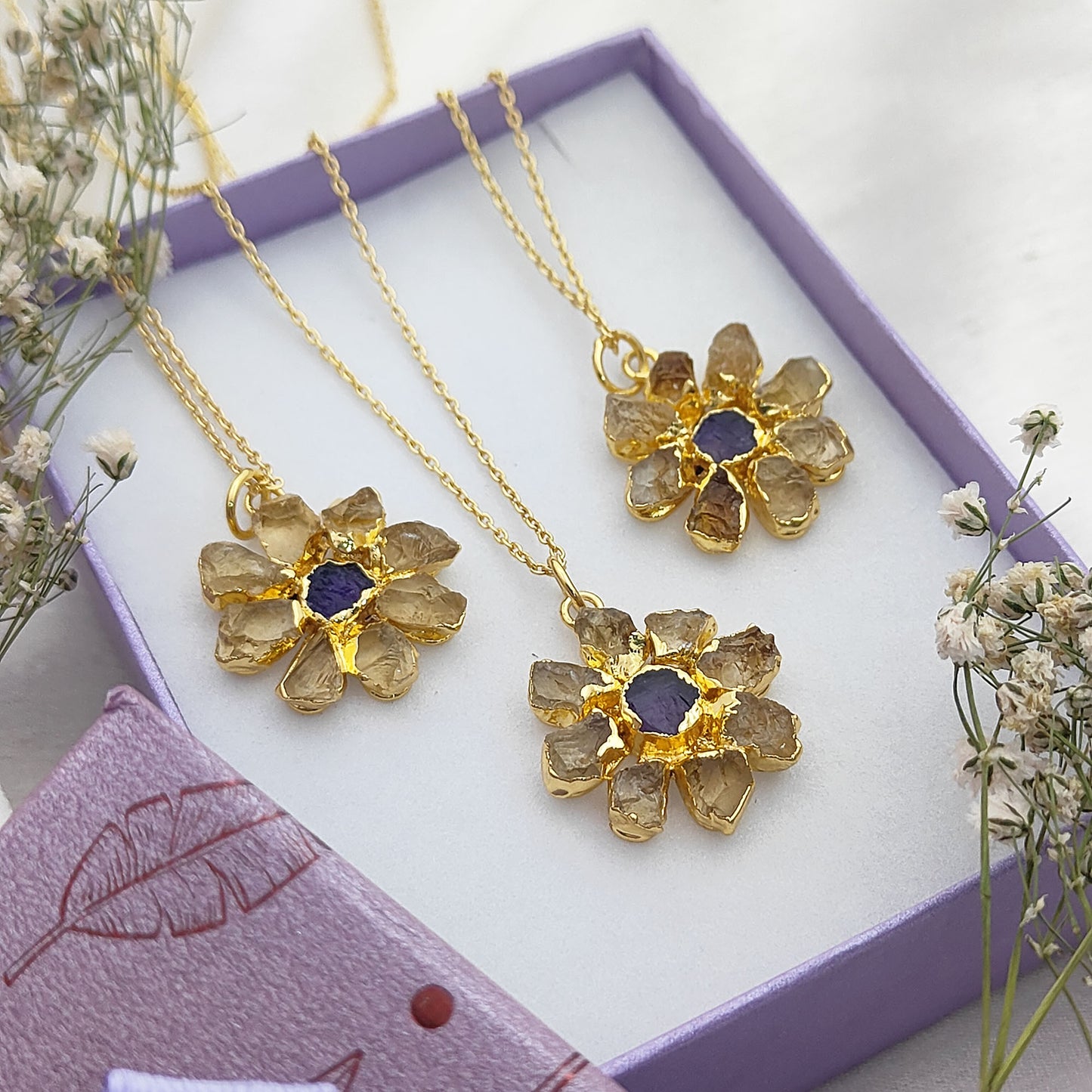 Raw Citrine & Amethyst Necklace Handmade November Birthstone Boho Jewelry for Women