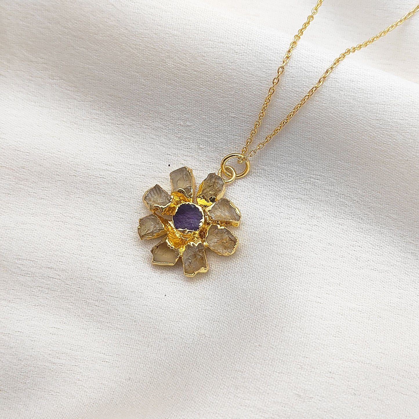Raw Citrine & Amethyst Necklace Handmade November Birthstone Boho Jewelry for Women