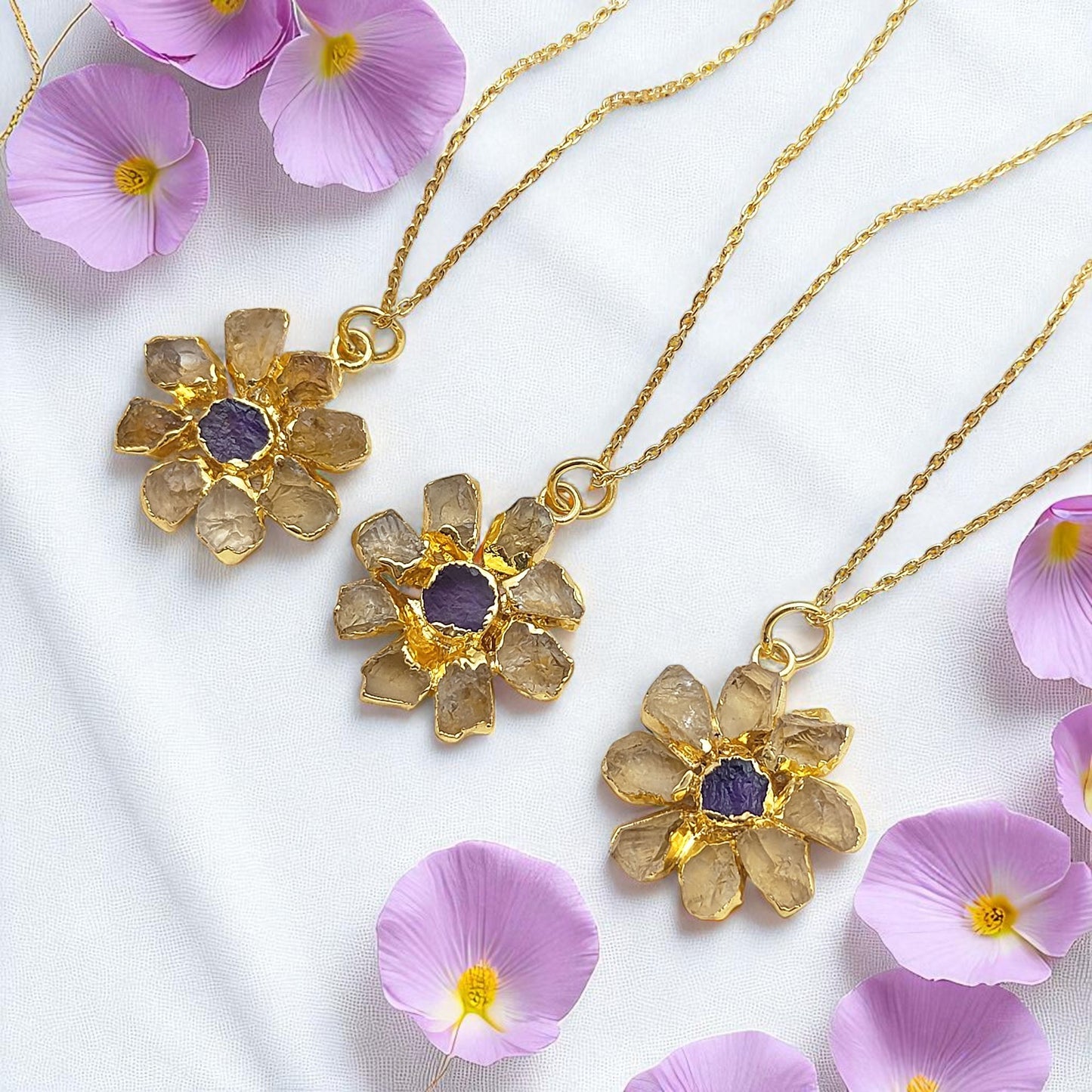 Raw Citrine & Amethyst Necklace Handmade November Birthstone Boho Jewelry for Women