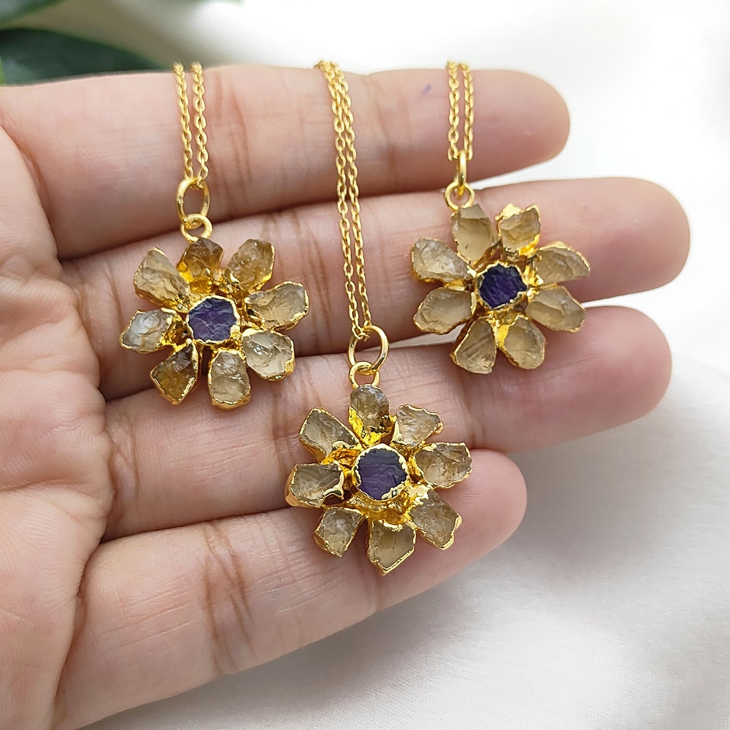Raw Citrine & Amethyst Necklace Handmade November Birthstone Boho Jewelry for Women