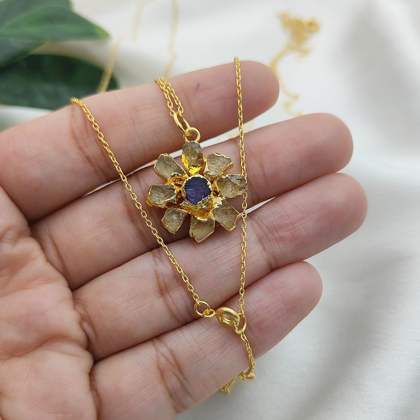 Raw Citrine & Amethyst Necklace Handmade November Birthstone Boho Jewelry for Women