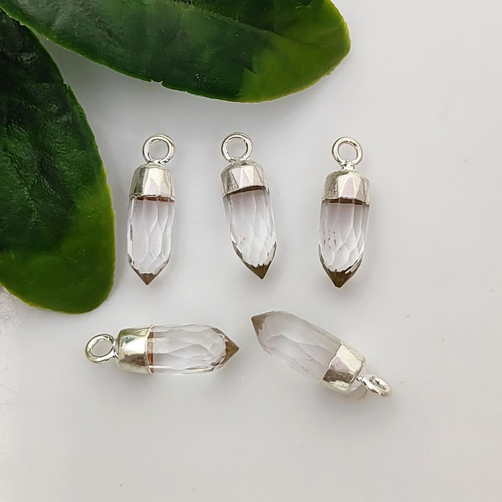 Elegant Clear Quartz Spike Point Pendant with Silver Plating Natural Birthstone Charm for Handmade Jewelry Makers – Selling Per Piece