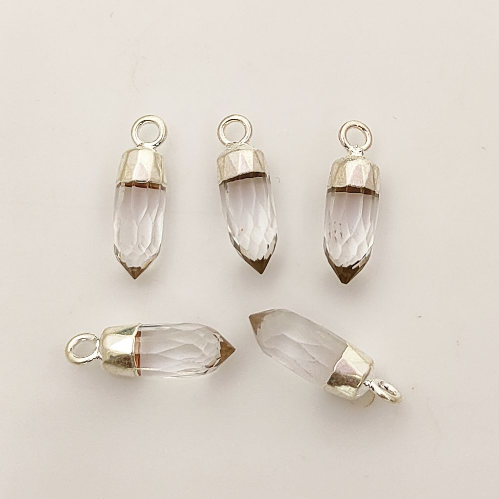 Elegant Clear Quartz Spike Point Pendant with Silver Plating Natural Birthstone Charm for Handmade Jewelry Makers – Selling Per Piece