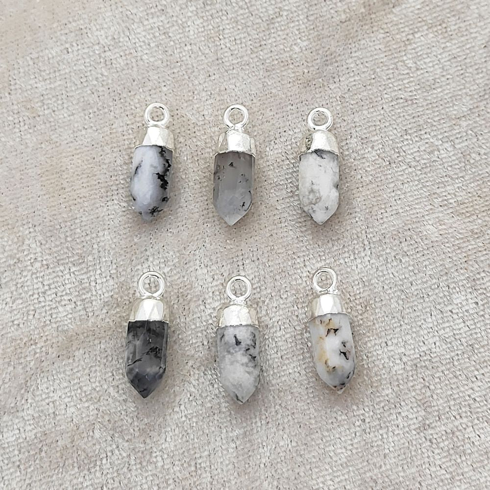 Dendritic Opal Spike Pendant with Silver Finish Unique Healing Stone Charm for Handmade Spiritual Jewelry Creations – Selling Per Piece