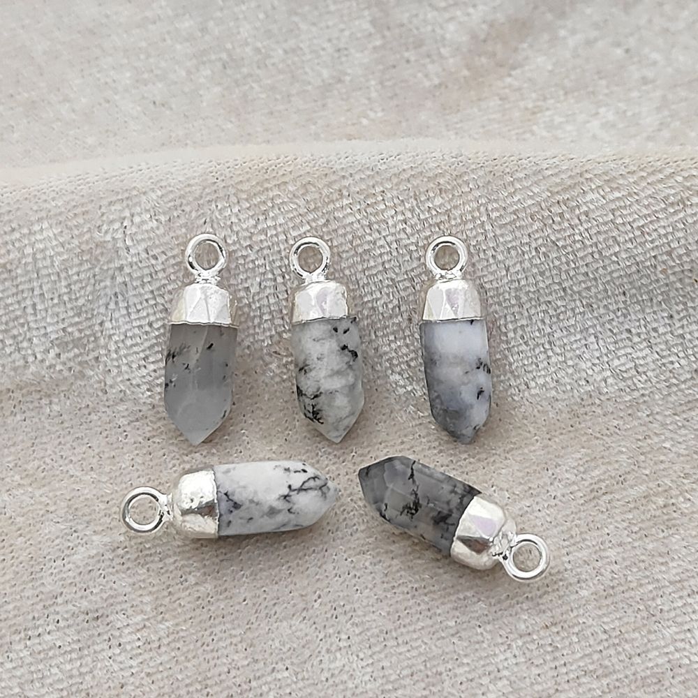 Dendritic Opal Spike Pendant with Silver Finish Unique Healing Stone Charm for Handmade Spiritual Jewelry Creations – Selling Per Piece