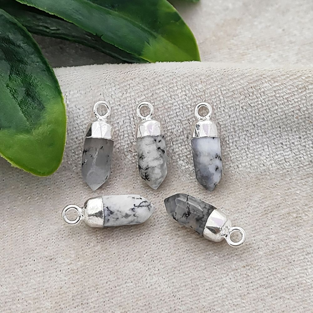 Dendritic Opal Spike Pendant with Silver Finish Unique Healing Stone Charm for Handmade Spiritual Jewelry Creations – Selling Per Piece