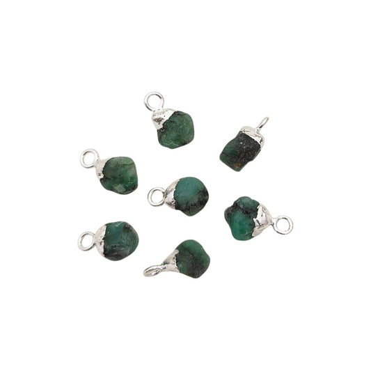 Natural Emerald Crystal Pendant Silver Electroplated Cap Raw Stone for Spiritual Jewelry- Selling Per Piece
