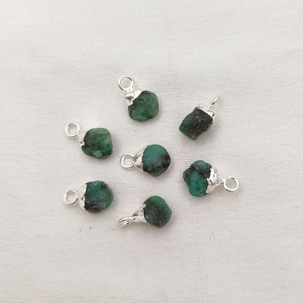 Natural Emerald Crystal Pendant Silver Electroplated Cap Raw Stone for Spiritual Jewelry- Selling Per Piece