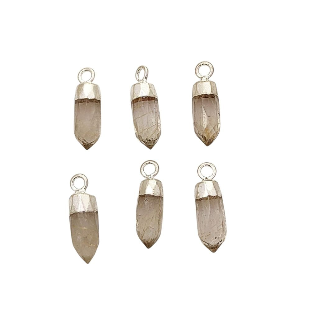 Faceted Golden Rutile Spike Pendant Silver Electroplated Cap Spiritual Gemstone Charm for Handmade Jewelry Designers – Selling Per Piece