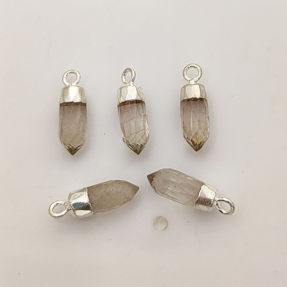 Faceted Golden Rutile Spike Pendant Silver Electroplated Cap Spiritual Gemstone Charm for Handmade Jewelry Designers – Selling Per Piece