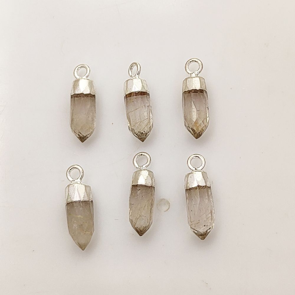 Faceted Golden Rutile Spike Pendant Silver Electroplated Cap Spiritual Gemstone Charm for Handmade Jewelry Designers – Selling Per Piece
