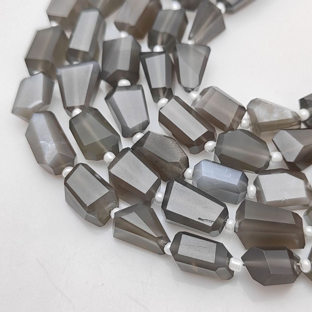 Natural Grey Moonstone Faceted Nugget Beads 5-12mm Genuine Gemstones for Jewelry & Crafting