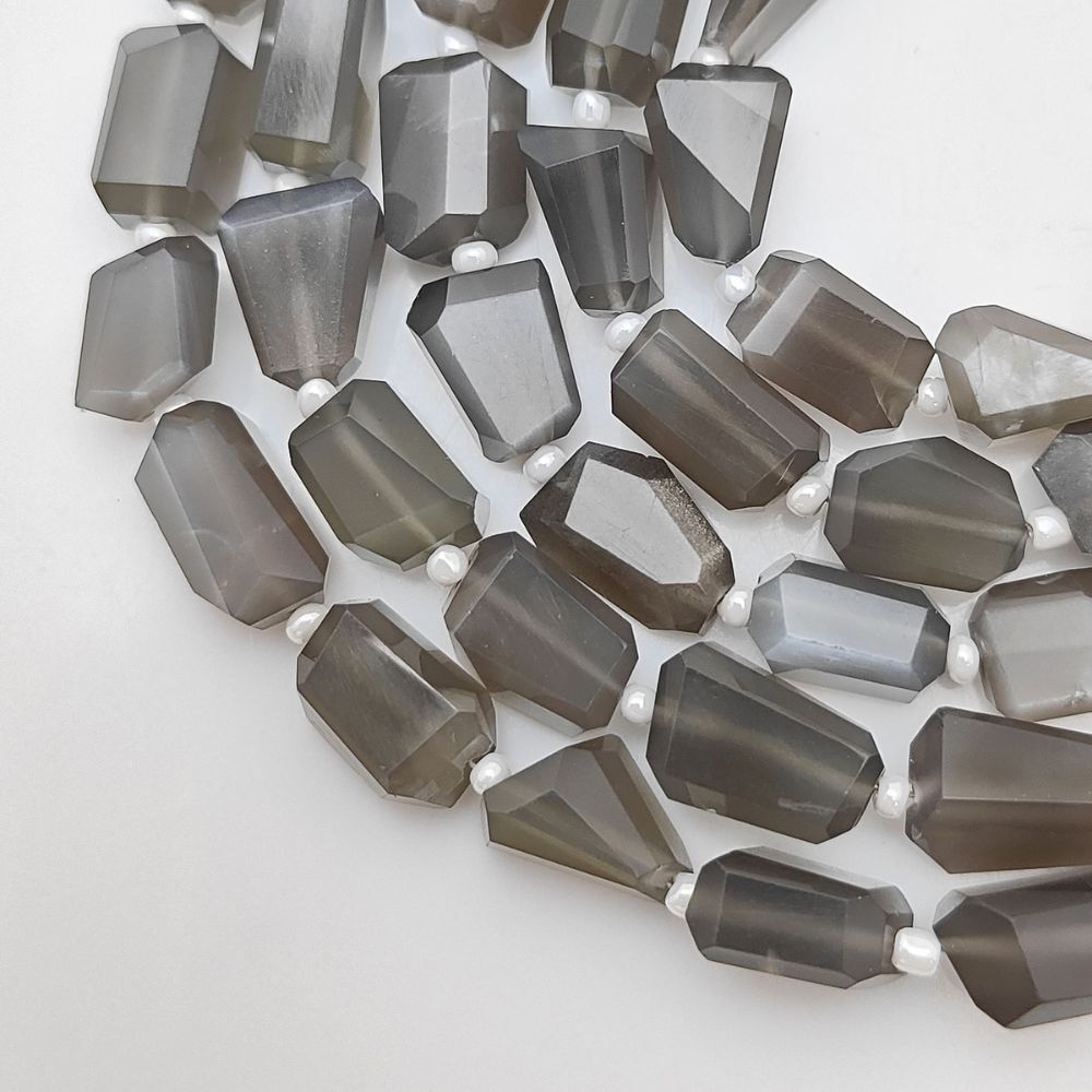 Natural Grey Moonstone Faceted Nugget Beads 5-12mm Genuine Gemstones for Jewelry & Crafting