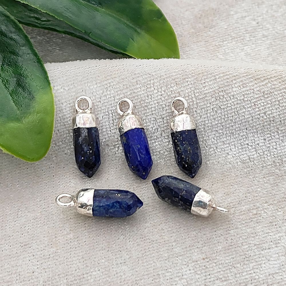 Lapis Lazuli Spike Pendant with Silver Electroplated Cap Spiritual Healing Stone Charm for Handmade Jewelry Creations – Selling Per Piece