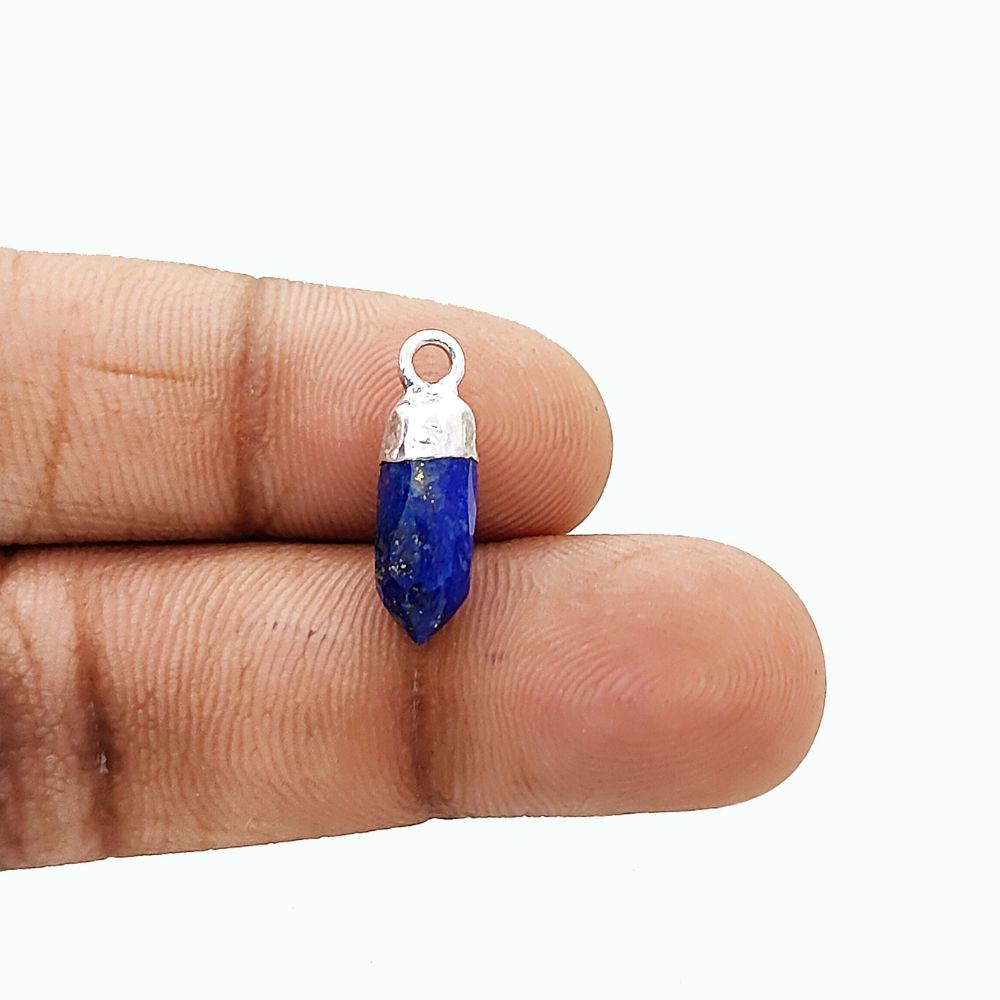 Lapis Lazuli Spike Pendant with Silver Electroplated Cap Spiritual Healing Stone Charm for Handmade Jewelry Creations – Selling Per Piece
