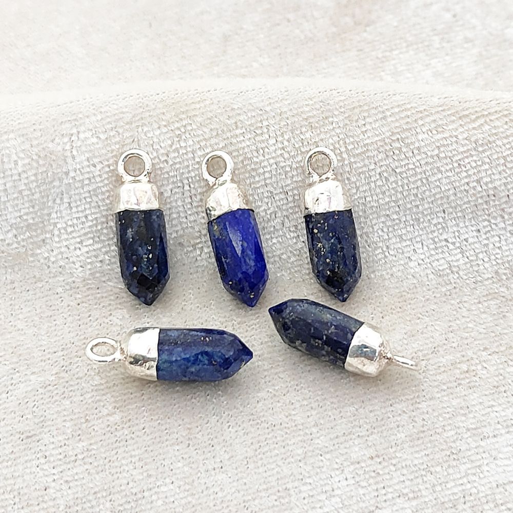 Lapis Lazuli Spike Pendant with Silver Electroplated Cap Spiritual Healing Stone Charm for Handmade Jewelry Creations – Selling Per Piece
