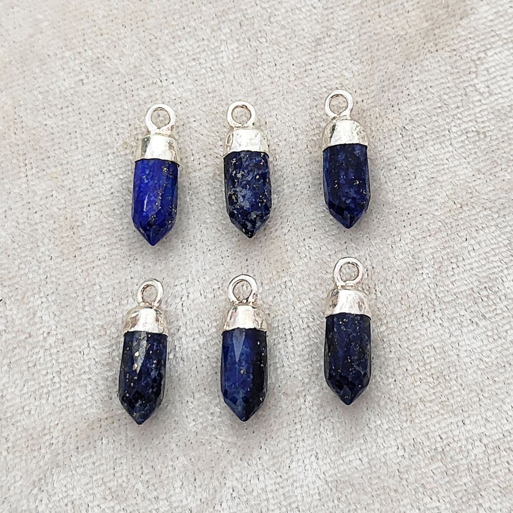 Lapis Lazuli Spike Pendant with Silver Electroplated Cap Spiritual Healing Stone Charm for Handmade Jewelry Creations – Selling Per Piece