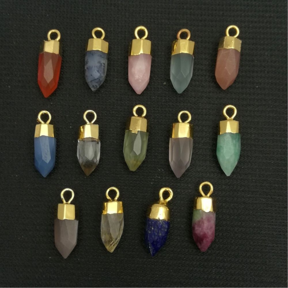 Natural Multi-Gemstone Point Pendant with Gold-Electroplated Cap Unique Jewelry Making Charm for Necklaces, Earrings & Bracelets