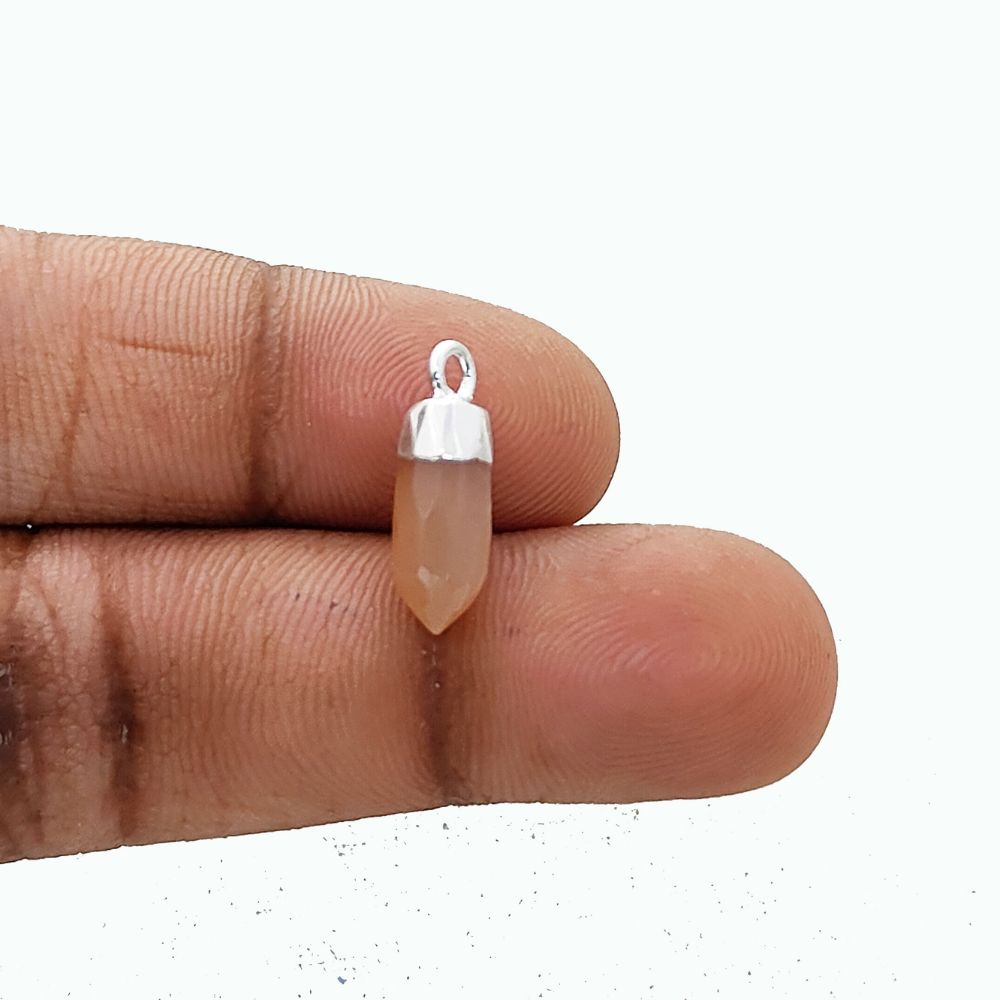 Natural Peach Moonstone Spike Pendant with Silver Electroplated Cap Handmade Healing Gemstone Charm for DIY Boho Jewelry – Selling Per Piece