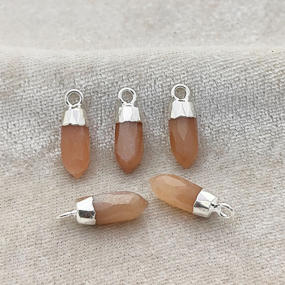 Natural Peach Moonstone Spike Pendant with Silver Electroplated Cap Handmade Healing Gemstone Charm for DIY Boho Jewelry – Selling Per Piece