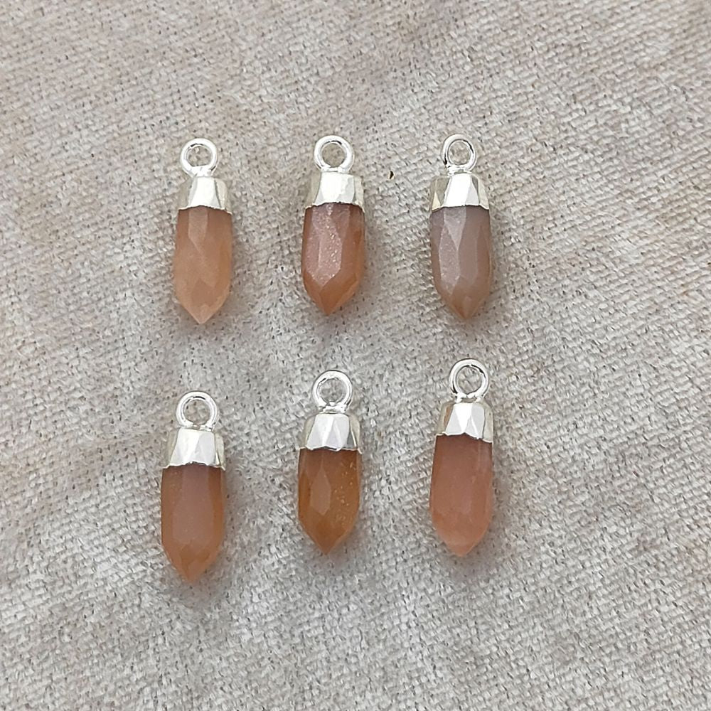 Natural Peach Moonstone Spike Pendant with Silver Electroplated Cap Handmade Healing Gemstone Charm for DIY Boho Jewelry – Selling Per Piece