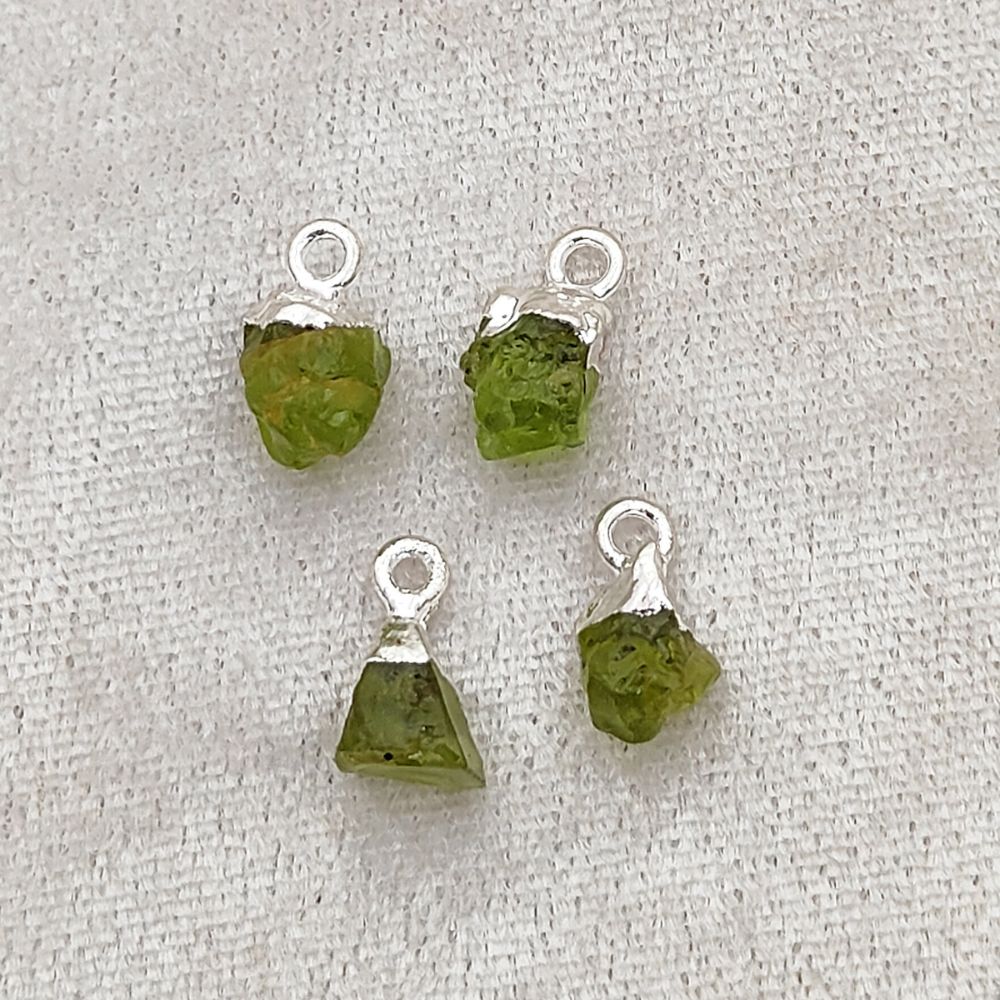 Natural Peridot Crystal Pendant Raw Gemstone with Silver Electroplated Cap for Boho Jewelry- Selling Per Piece