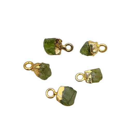 Natural Peridot Crystal Pendant Raw Gemstone with Gold Electroplated Cap for Boho Jewelry- Selling Per Piece